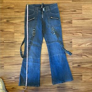 Street Vibes Y2K Utility Bootcut Jeans 1XL Removable Straps Zippers